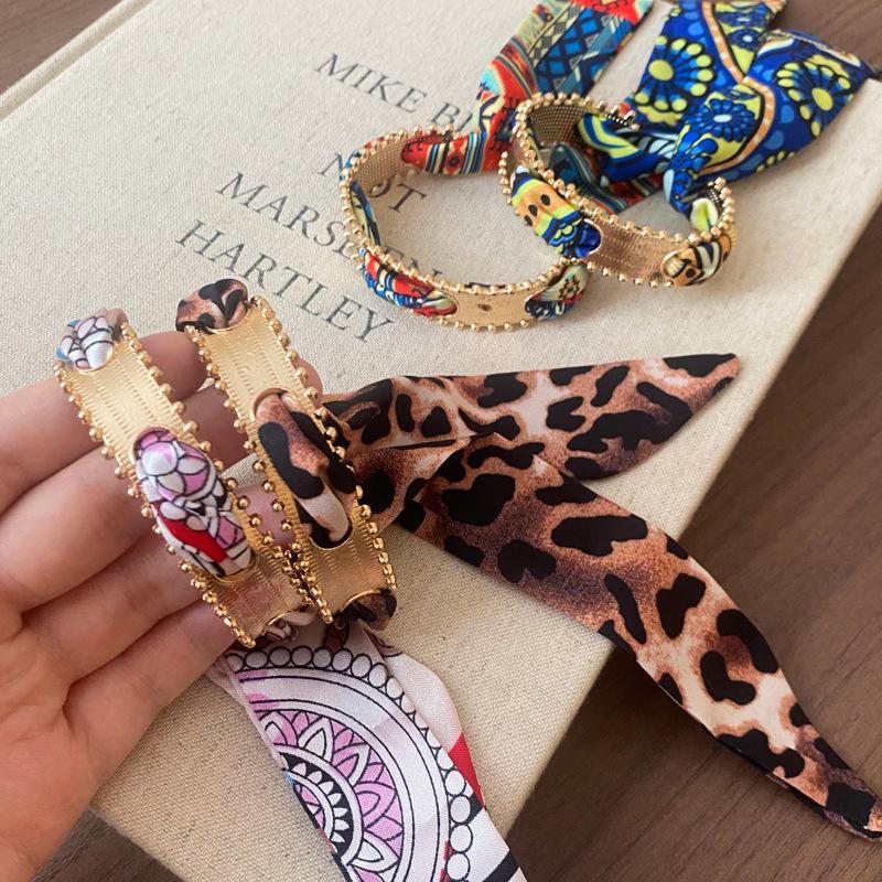 Vintage Ethnic Geometric Silk Scarf Print Bangle – Light Luxury Bracelet