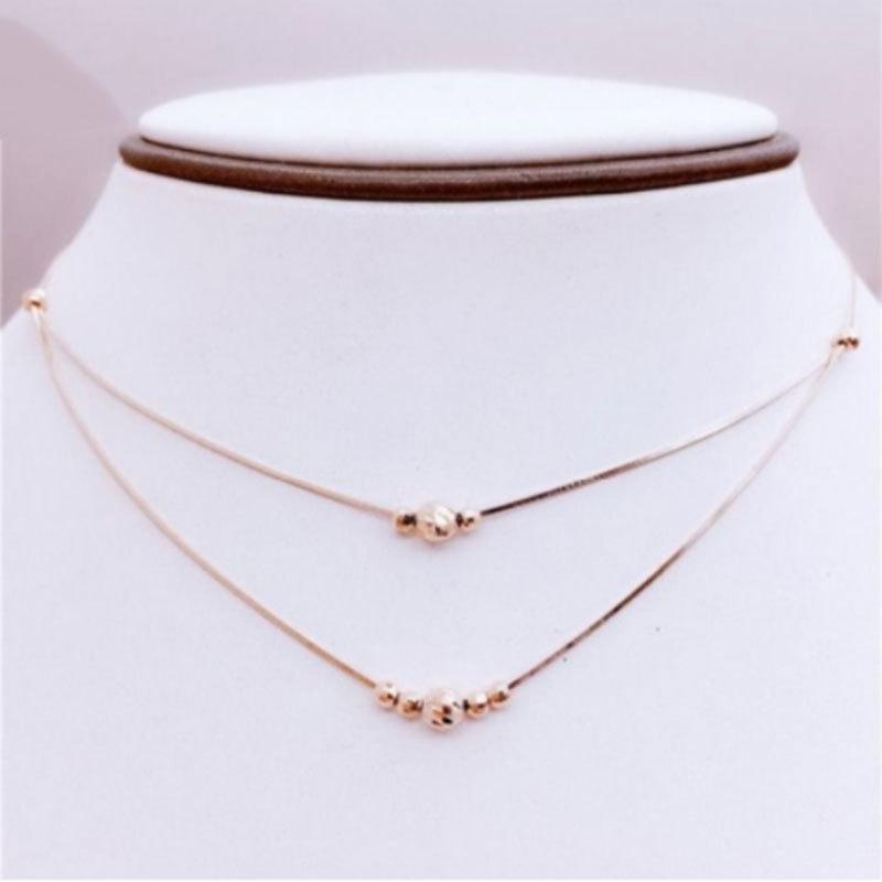 Purple Gold-Plated Rose Gold Double-Layer Transfer Bead Necklace Feminine Simple Temperament Color Gold Set Chain