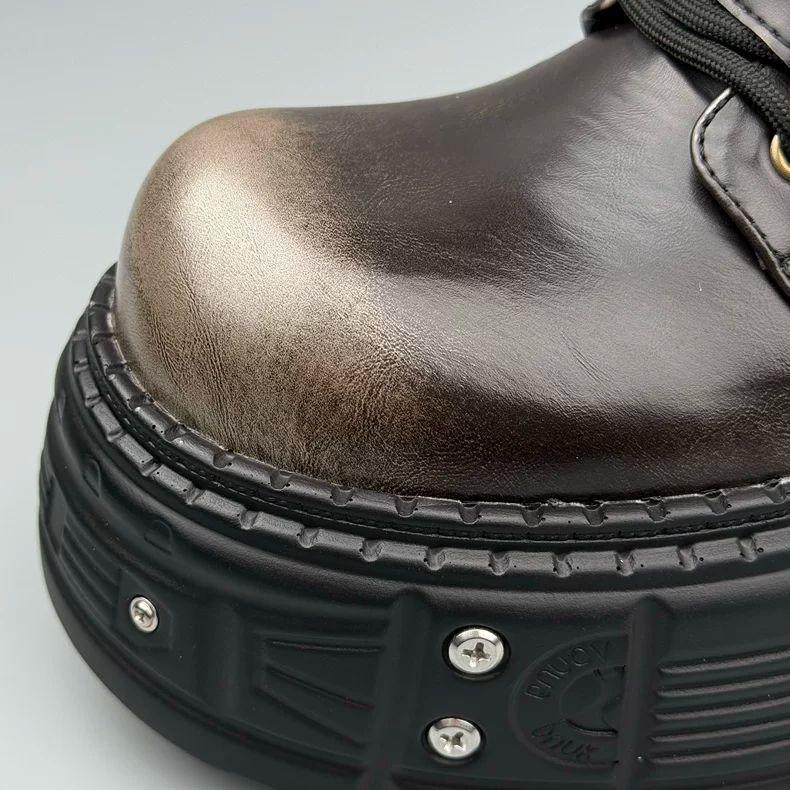 Pánské podzimní a zimní módní vysoké kotníkové boty s platformou, niche design, tmavý punkový motorkářský styl