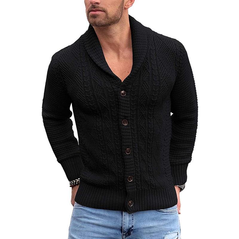 Men's Solid Color Button-Up Long Sleeve Knitted Sweater
