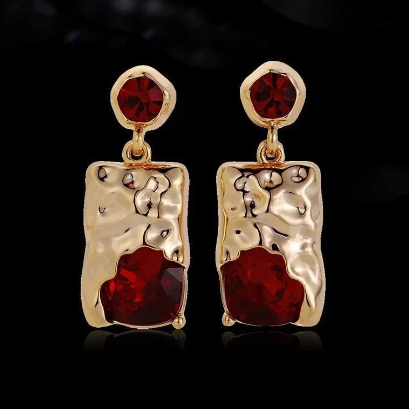 Fashion Square Glossy Ruby Earings Drop Classic New In Light Luxury Irregular Emerald Earrings for Women Zircon Gifts