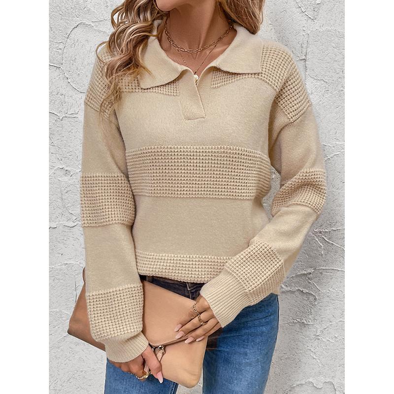 Herbst Strickpullover Langarm Umlegekragen Einfarbig Damen Reiner Farbiger Pullover Neu