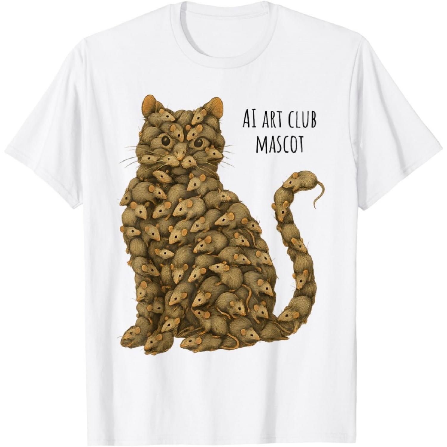 Cat Made of Mice ironic AI Art Club Mascot design T-Shirt XXXXXL белый