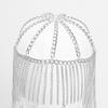 Exaggerated Long Tassel Aluminum Chain Headpiece with Pearl Pendant for Women