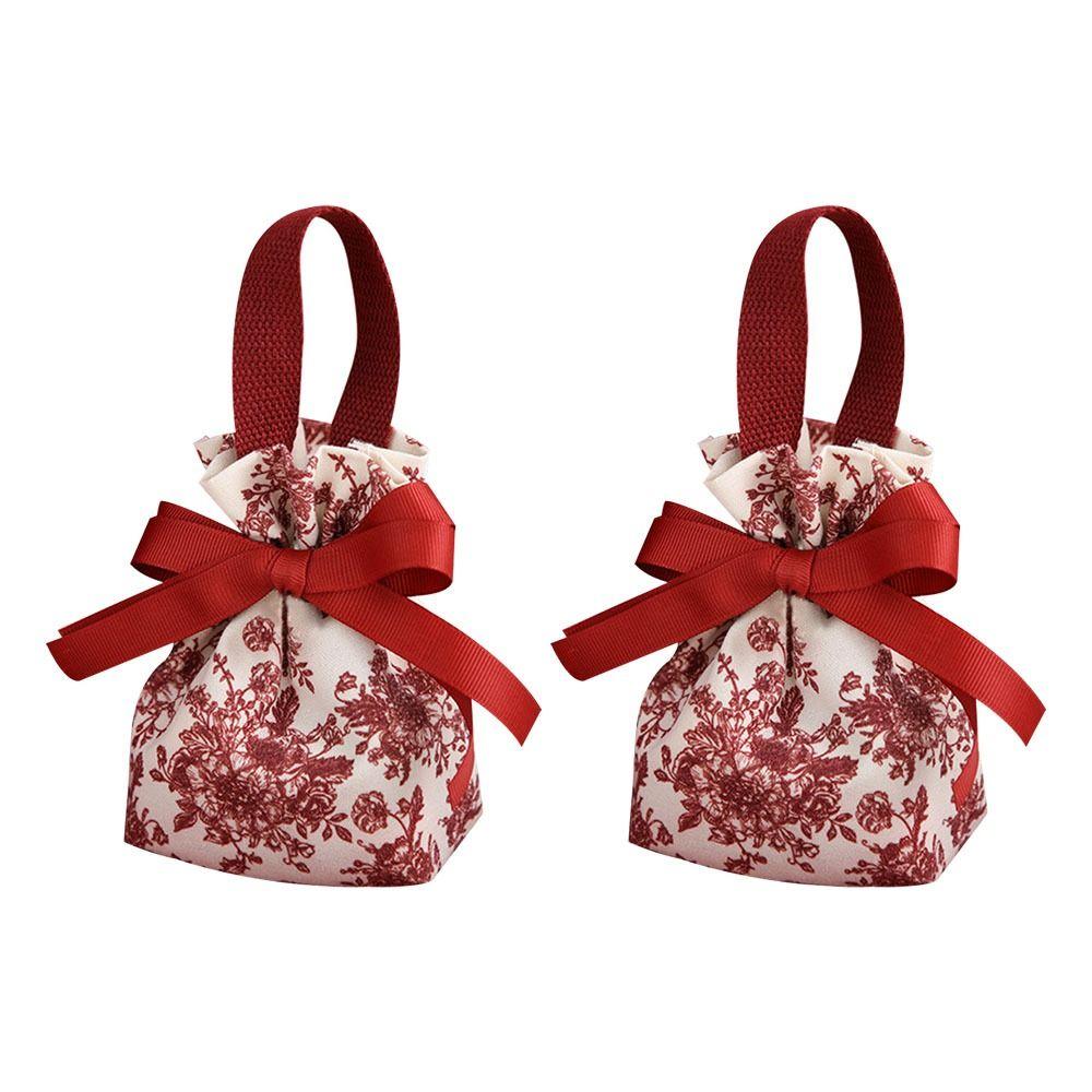 

Canvas Flower Hand-painted Creative Candy Pouch Gift Packaging Boxes Drawstring Bag Candy Bag red-2pcs