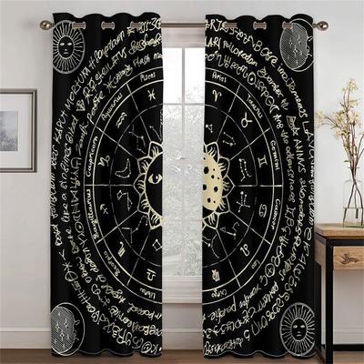 Black Compass Symbol Curtain Wolf Head Extension Living Room Bedroom Kitchen Balcony Window Decor Curtain 2 Panel