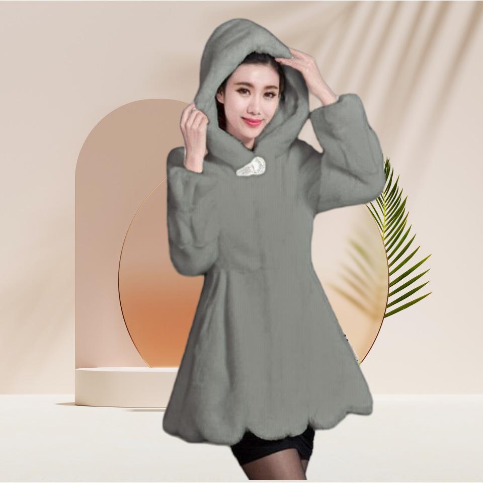 Imitation Mink Coat Slim Fit and Warm Hooded Medium and Long Imitation Fur Coat Women's New Mother Outfit