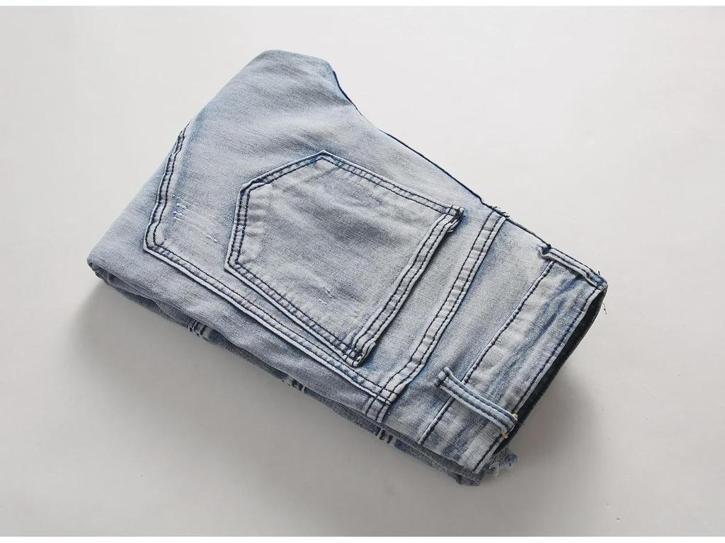 Crossover Evropský a Americký Street Style Slim Fit Džíny Motorkářské s Rozparky pro Muže