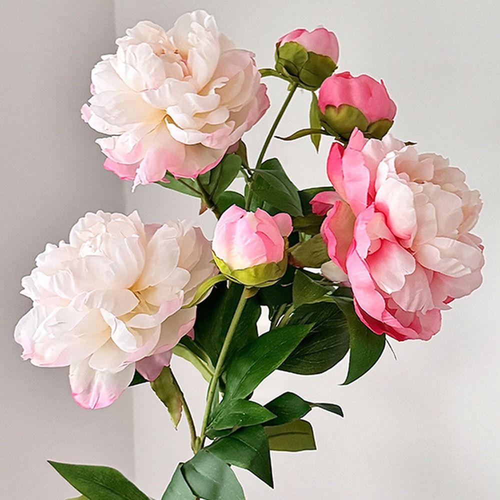 DIY 2 Head Artificial Peony Bouquet Silk Cloth Lifelike Peony Flower Bundle Silk Fake Flower Home Wedding Decoration