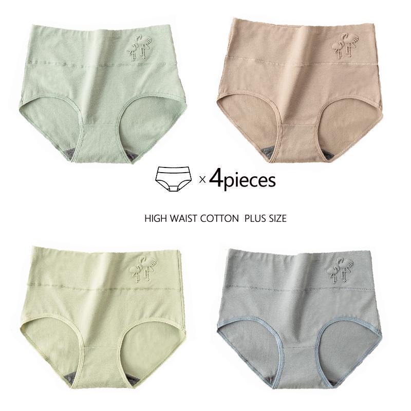 4pcs High Waisted Panties Women's Plus Size Soft Cotton Panties Women's Underwear