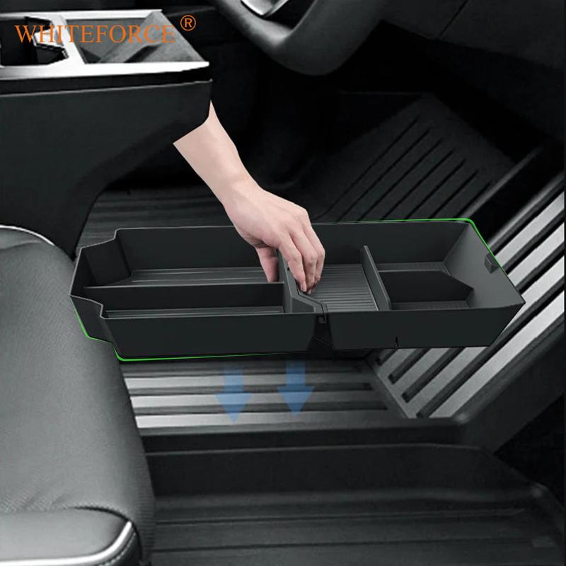For TESLA Cybertruck Center Console Lower Non-slip Pad Armrest Partition Grid Organizer ABS Storage Box Under Central Control