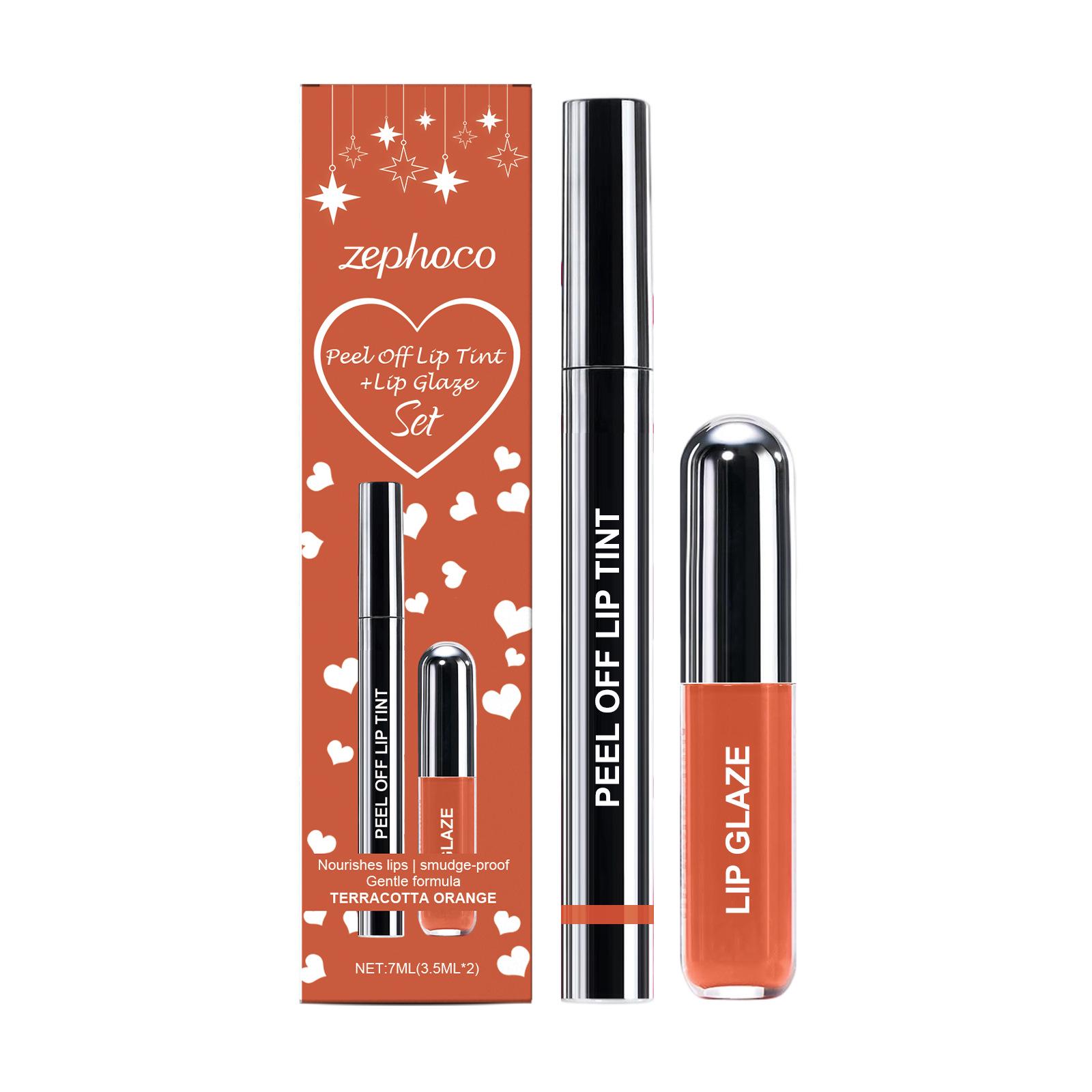 Zephoco Peel-off Lip Liner & Gloss Set - Versatile, Natural, Smooth, Pigmented Lip Makeup. Lip Liner: 3.5ML; Lip Gloss: 3.5ML