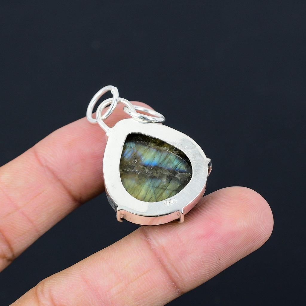 Birnenförmiger Labradorit Edelstein 925 Silber Hochzeitstag Trendiger Anhänger Schmuck