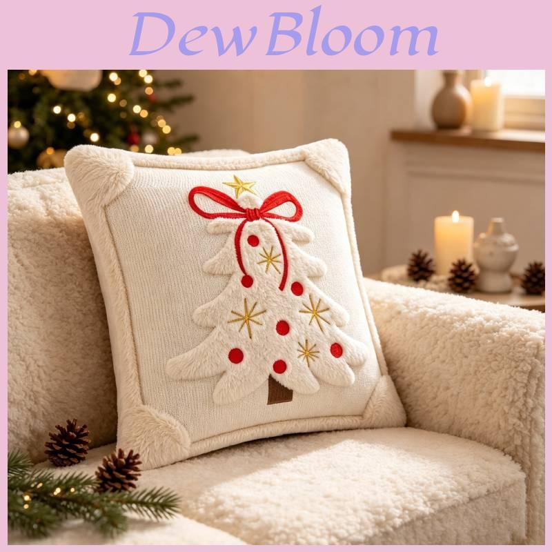 Christmas Tree Embroidered Pillow Cover With Bow Design For Home Decor