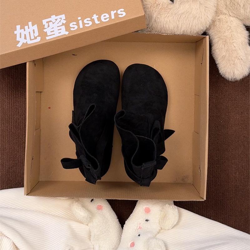 

Retro bow suede Boken short boots for women s outerwear 2025 autumn and winter new versatile skirt flat Martin boots 40 чорний