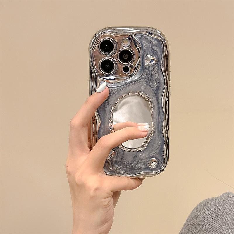

Love Mirror Epoxy Mobile Phone Case For Iphone17Promax Silicone Silver Gray Apple 16 All-Inclusive Women S Model iPhone 7/8/SE 2020