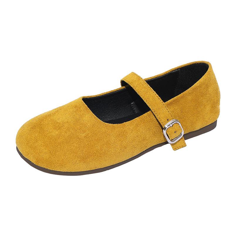 Gentle Evening Wind Ballet One-word Buckle Single Shoes Women's French Retro Round Head Shallow Mouth Flat Mary Jane Shoes