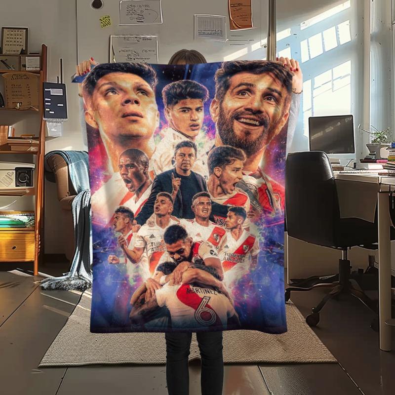River Plate Team Collage Flannel Blanket Soccer Players Print Soft Throw Blanket Football Fan Bedroom Sofa Decor