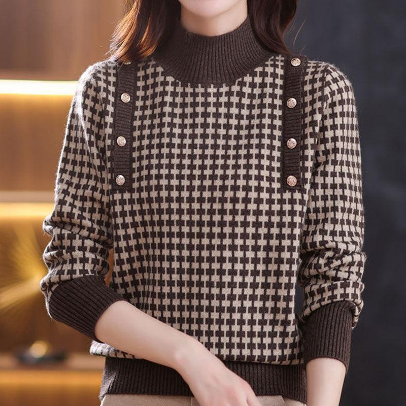 

Модный винтажный женский свитер с полувысоким воротником, зимний базовый, корейский, с длинным рукавом, универсальный, повседневный, вязаный пуловер 2XL темно-коричневого