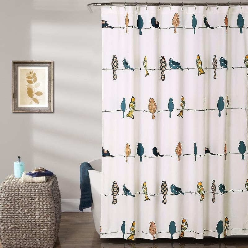 Rowley Birds Shower Curtain, 72” W x 72” L,Blush & Gray - Colorful Floral Bird Pattern - Whimsical & Playful Bird Shower Curtain