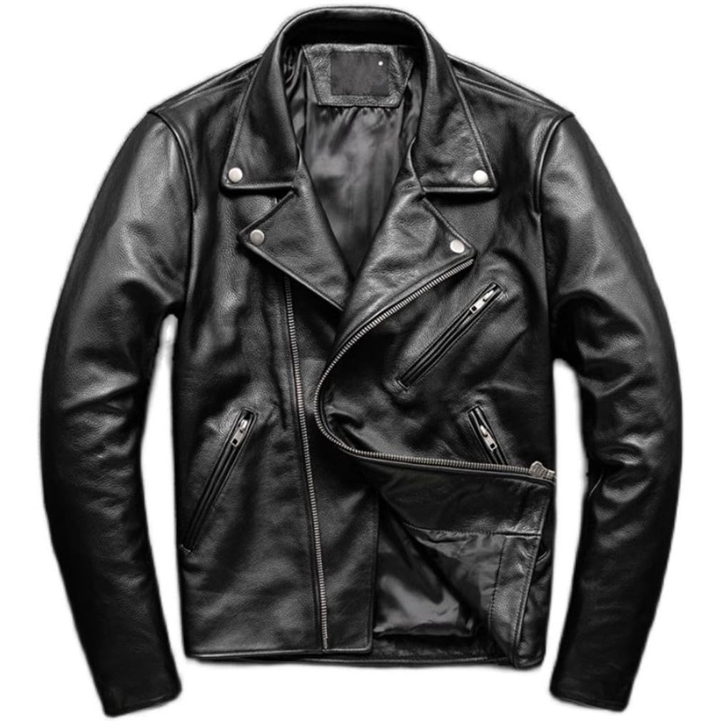 

CHEJI Genuine Leather Military Biker Short Motorcycle Simple and and and Denim Jacket Jacket, Men s Double-Breasted Jacket, Jacket, Popular,