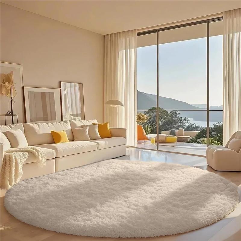 2x2m Super Soft Plush Round Rug Mat Fluffy White Carpets for Living Room Home Decor Bedroom Kid Room Decoration Salon Thick Pile Rug