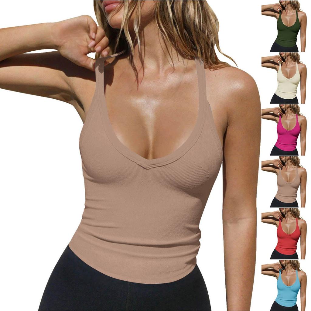 Spring Women's Super Soft Ribbed Knit Tank Top European American Sexy Slim Fitted Top Inner Layering Cami
