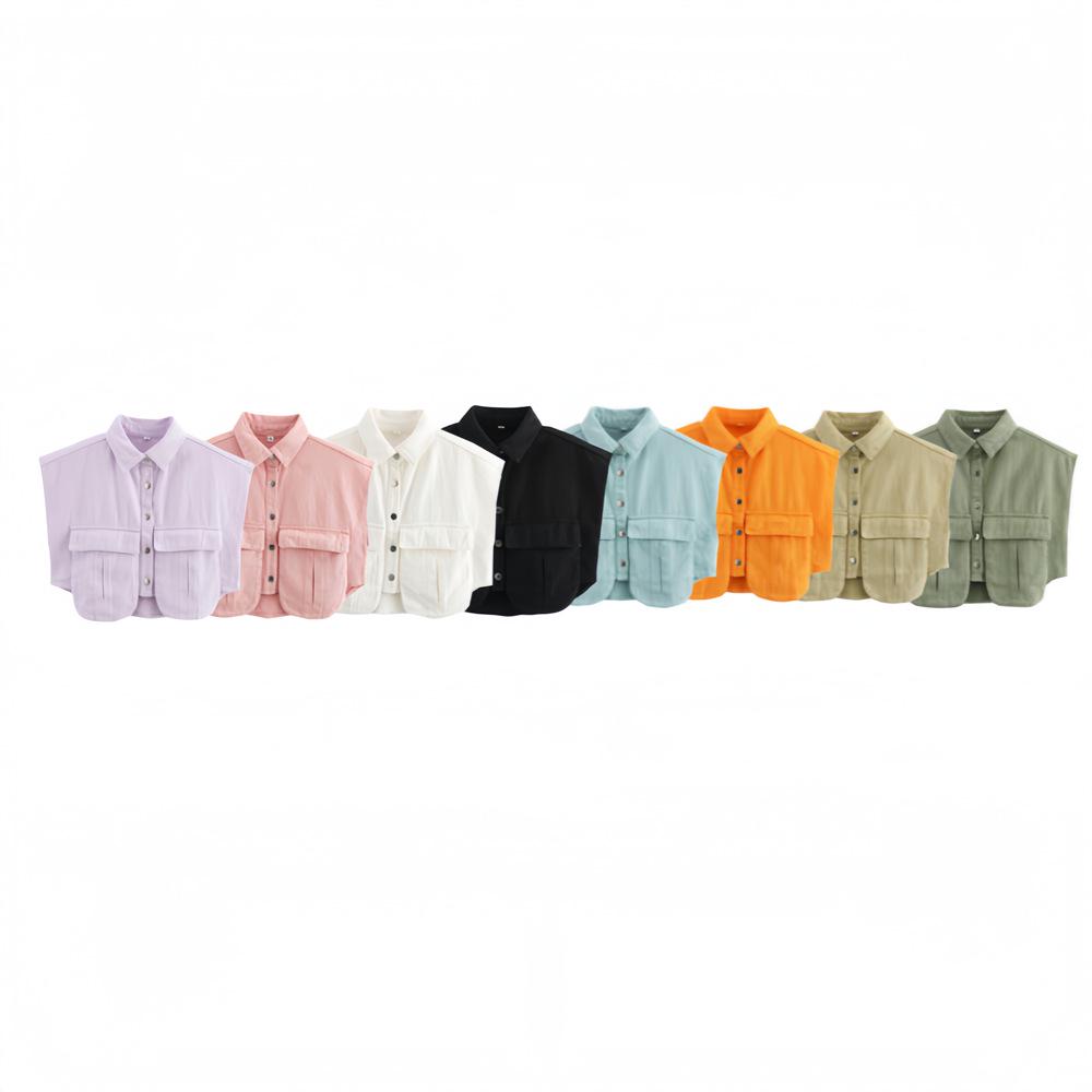 

2025 Women s Spring Fashion: Versatile Double-Pocket Denim Top Large