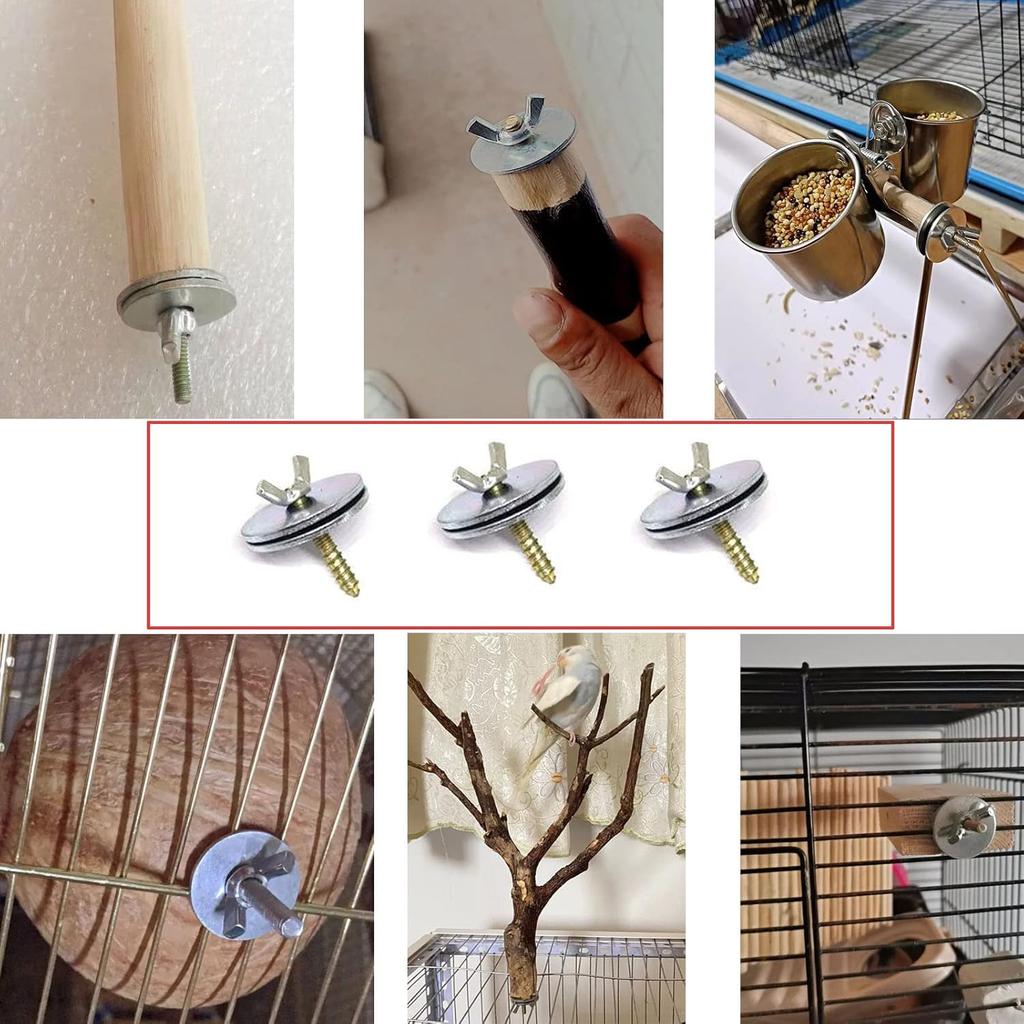 6 Set Wooden Parrot Perch Mount Screws Nuts Washer Kit Hardware for Natural Wood Bird Perch DIY Wood Birds Stand Branch Platform Playground Wild