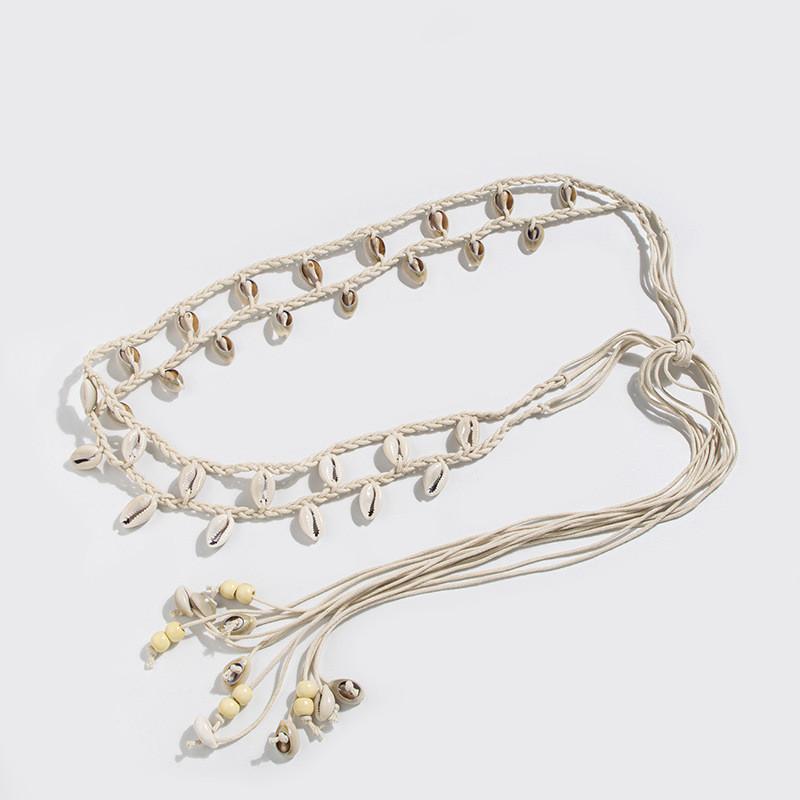Boho Material Natural Waist Belt With Shell Details For Fashion Women
