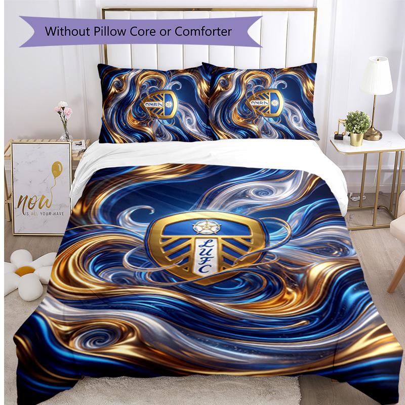 Set Lenzuola Stampa Leeds United Football 3 Pezzi, Comodo Set Copripiumino per Camera da Letto Amico della Pelle