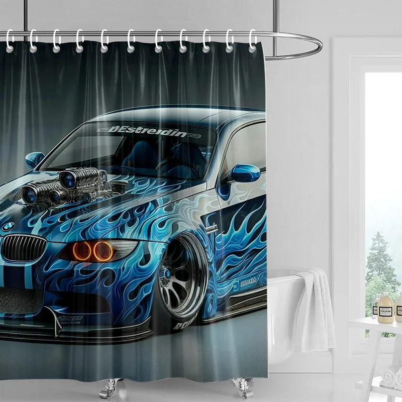 Auto Muster Duschvorhang Wasserdichter Badezimmer Trennvorhang Badezimmer Duschvorhang Haken