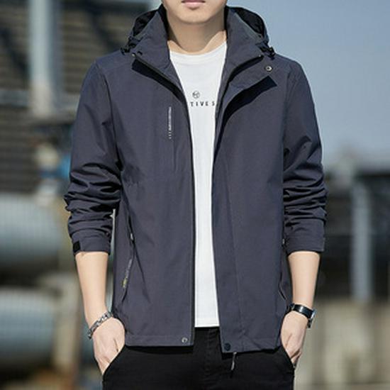 Men's Camouflage Hooded Windbreaker Jacket - Removable Hood, Casual Outdoor Wear for Spring and Autumn