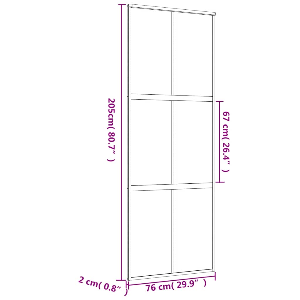 Sliding Door Golden 76 X 205 Cm Frosted ESG Glass and Aluminum