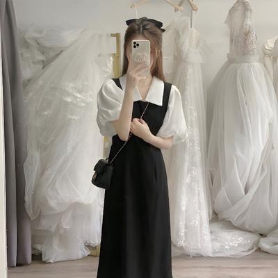 Black Strap Dress, Summer Dress, with a Complete Set of Small Tea Clothes, and a Two-piece Set for the Female Lead of Korean Dramas.