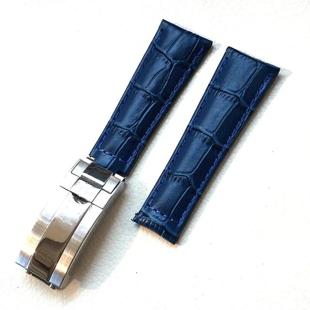 Genuine Leather Accessory for Rolex Daytona Datejust Black Green Submariner Long Wearing Comfort Folding Buckle Watchband 20mm