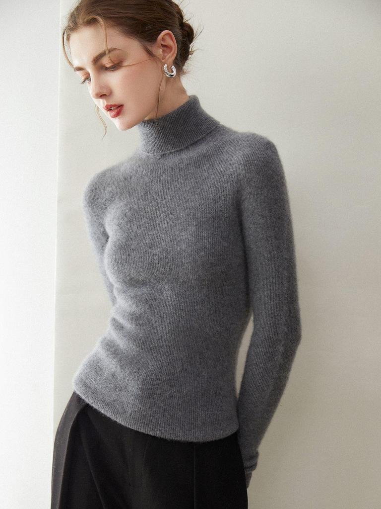 100% Pure Cashmere Women's High Neck Slim-Fit Sweater Base Layer Top