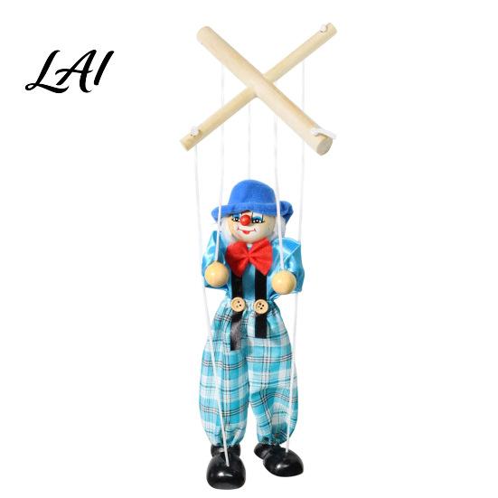 Marionette Puppet Wooden Clown Toy Vintage Pull String with Movable Limbs Limbs Handcrafted Classic Storytelling Theatre Toy for Kids
