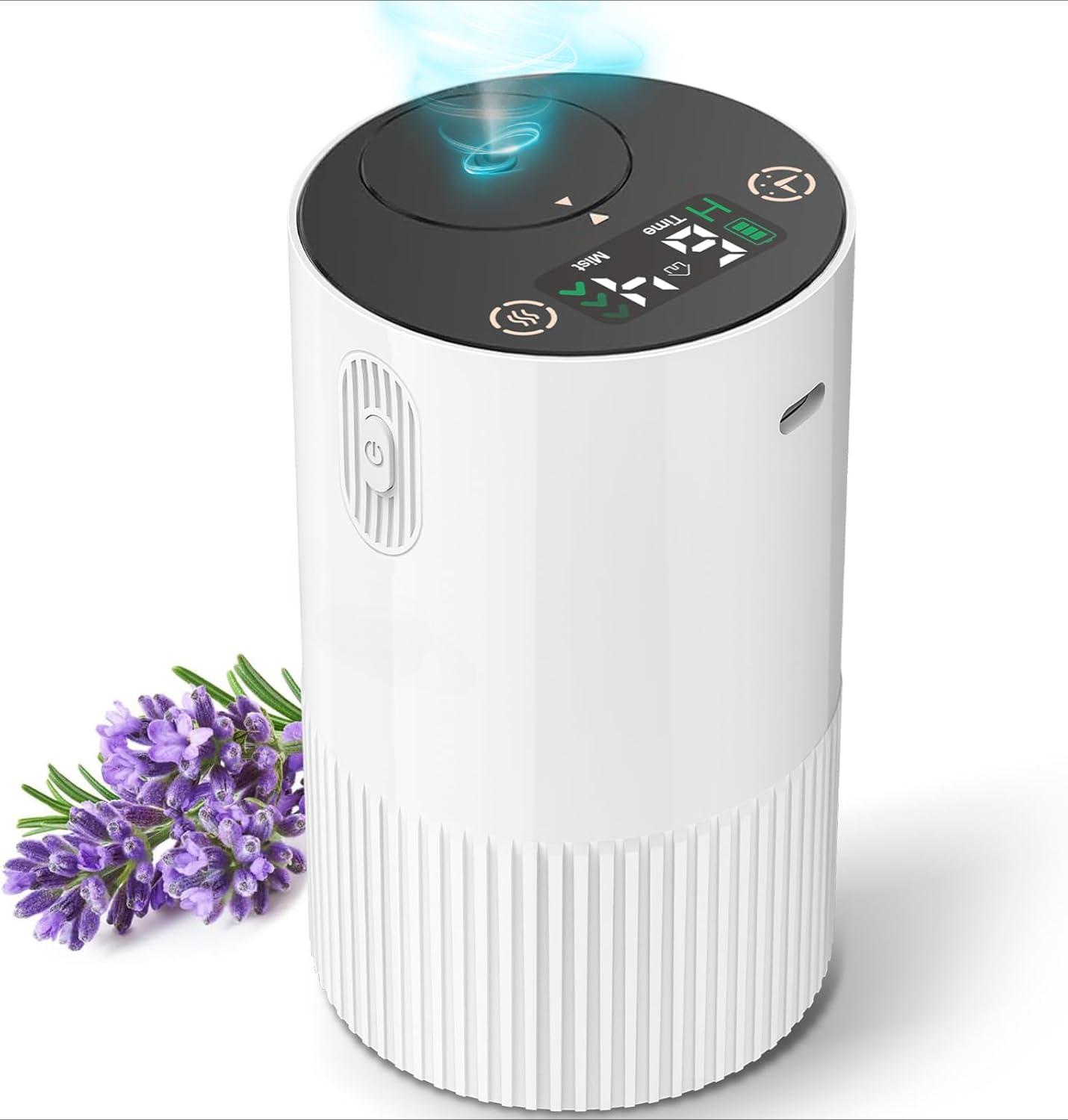 

Аромадиффузор для дома с индикатором заряда батареи, портативный ароматизатор воздуха с функцией таймера распыления 1/2/3 и непрерывного распыления белый