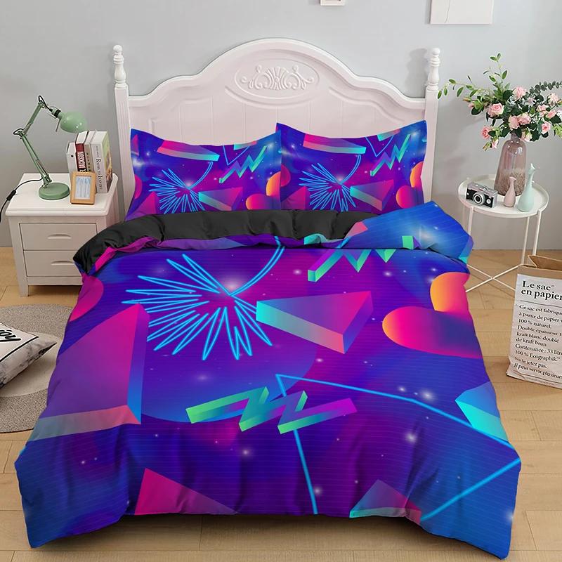 Abstract Modern Retro Neon Duvet Cover Set Single Double King Queen Size Geometic Bedding Set With Pillowcase Bedclothes 2/3Pcs