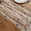 Embroidered Flower Table Runner Sheer Mesh Gauze Tablecloth for Spring Summer Delicate Floral Lace Table Decor for Wedding Party Dining Table