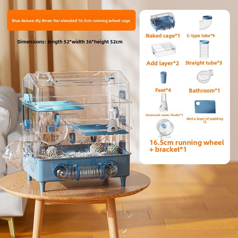 Large Hamster Cage Three Levels Raised Acrylic Transparent Habitat Spacious Pet Villa DIY Luxury Tunnel Hamster Playground