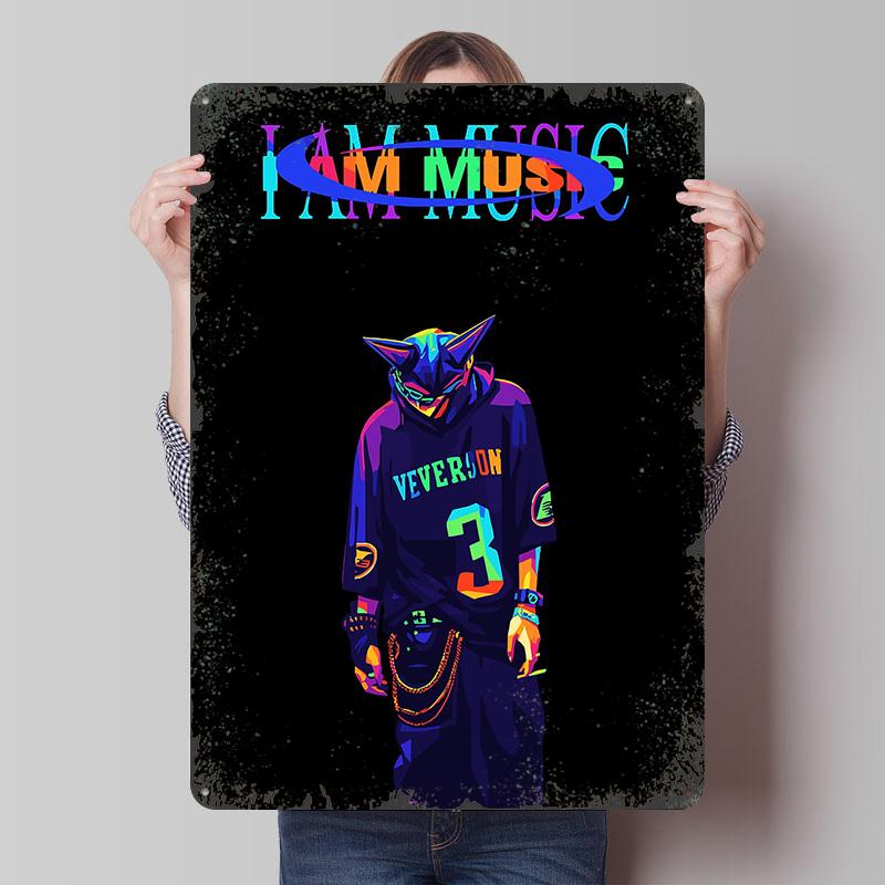

I Am Music Colorful Character Art Poster Customized Wall Art Vintage Metal Signs Retro Tin Plaque for Man Cave Home Decor Room 7.9x11.8In(20x30cm)