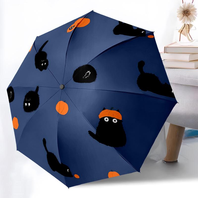 1pc Halloween Cats Automatic Open/Close Umbrella with One Touch Button,, Windproof Design Lightweight Portable Umbrella for Women & Men6144