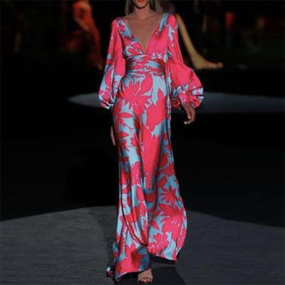 Damska Letnia Moda Casualowa Sukienka z Nadrukiem z Dekoltem w Serek