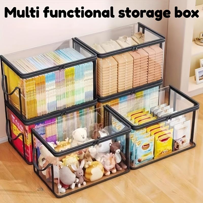 2-Pack Large Transparent Storage Boxes, Foldable and Space-Saving, with Flip Lids, Large Rectangular Organizing Boxes with Front and Lid, Space-