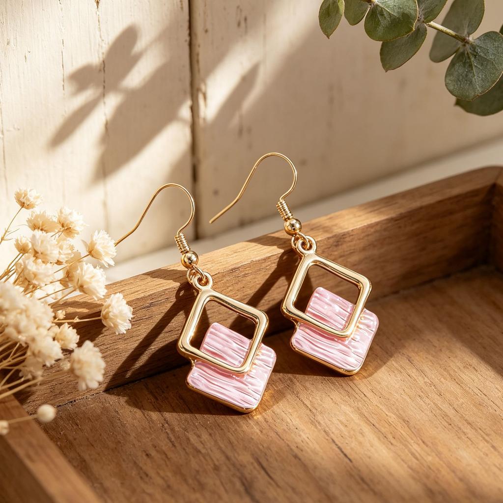 Explosive Rhombus Hollow Hand-painted Enamel Colored Earrings Metal Frame Line Texture Daily Versatile Personalized Earrings