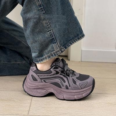 Super miękkie fioletowe buty na platformie typu "dad shoes" 22 jesień i zima nowe retro lekkie codzienne sportowe