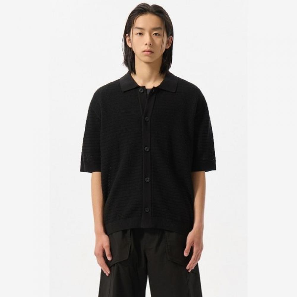 Customellow Black Mesh Half Sleeve Cardigan Black Cwwam25312bkx