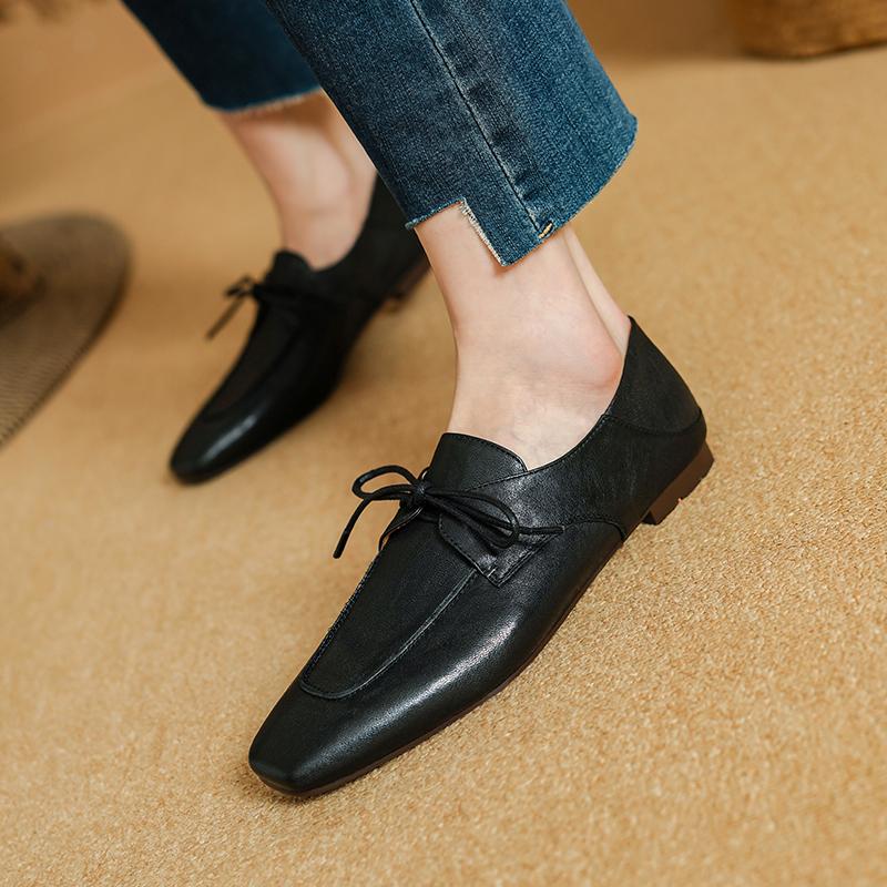 Fashion 2025 Fashion Square Toe Women Soft Full Genuine Leather Low-heel Slip on Solid Color Big Size 34-40 Casual Street Shoes Handma